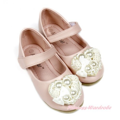 Valentine's Day Light Pink White Pearl Bow Heart Shose D03-14 Light Pink 